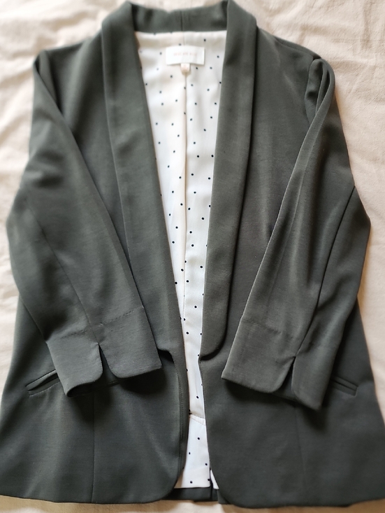 Skies Are Blue Jackets & Blazers - Skies Are Blue Olive Green Open-Front Blazer with Polka Dot Lining